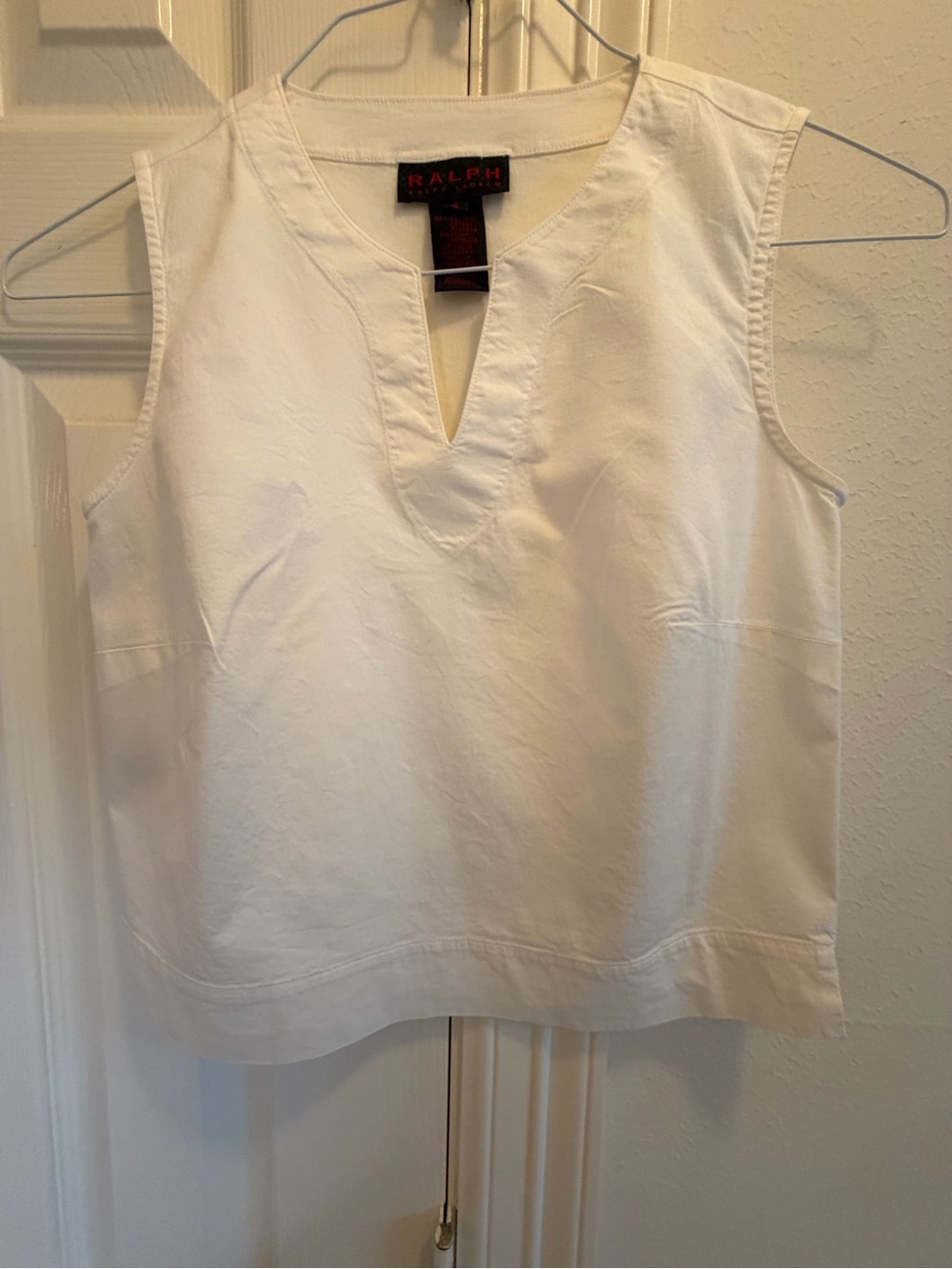 Ralph Lauren Cream V-Notch Sleeveless Cotton Tank